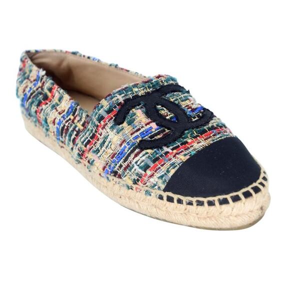 Chanel Espadrille 36 Tweed Canvas Leather Cap-toe Flats CC-0916N-0001 - Picture 7 of 11